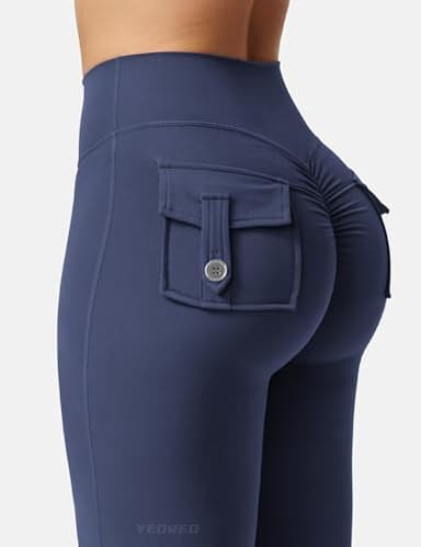 YEOREO CoreFlex Flare Leggings with Pockets for Women Scrunch Workout Leggings Butt Lifting Gym Yoga Pants Navy Blue - Image 5