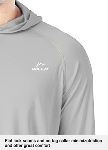 Willit Men's Sun Shirts UPF 50+ Rash Guard Long Sleeve Sun Protection Hoodie SPF UV Fishing Lightweight Athletic Running Gray XXL - Image 3