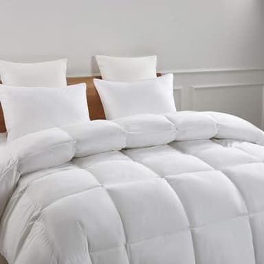 Serta Goose Feather Down Fiber Cotton Comforter Queen Size - 100% Cotton Duvet Insert - Hotel Luxury Hypoallergenic Bedding Comforter Light Warmth 90 x 90 Inch White - Image 7