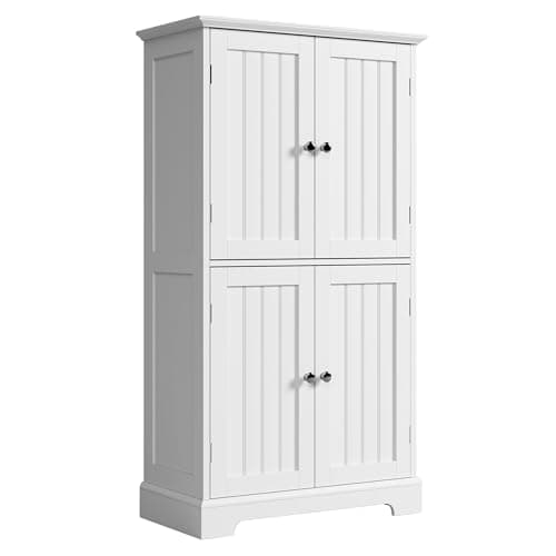 ChooChoo Bathroom Floor Cabinet, Modern Bathroom Storage Cabinet with 4 Doors and Adjustable Shelves, Freestanding Cupboard for Living Room, White - Image 1