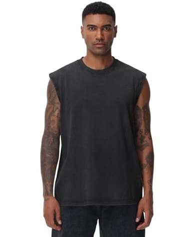 3 Pack Mens Workout Tank Tops Sleeveless Tee Shirts Men Muscle Shirt Gym Acid Wash T Shirts Running Beach Loose Fit Tee(CFGYBK,L) - Image 2