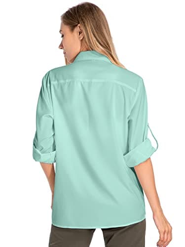 Women's UPF 50 Long Sleeve Sun Protection Shirts Quick Dry Outdoor Fishing Hiking Travel Shirt (5019 Green, Medium) - Image 2
