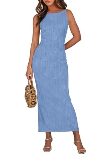PRETTYGARDEN Womens Maxi Dress 2025 Spring Long Wedding Guest Dresses Resort Wear Vacation Casual Bodycon Summer Sun Dresses(Light Blue,Small) - Image 1