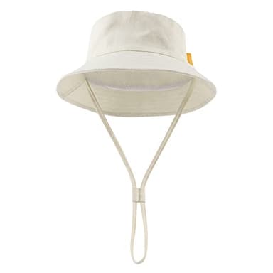 JANGANNSA Cotton Baby Sun Hat Infant Toddler Boys Girls Bucket Hats Summer Sun Protection Kids Beach Caps(Beige,46cm) - Image 2