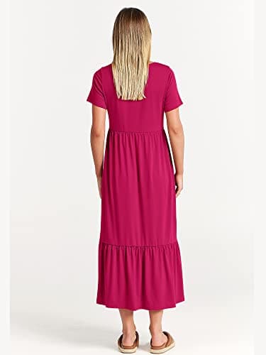 ANRABESS Womens 2025 Summer Casual Maxi Dress A line Tiered Flowy Short Sleeve Crewneck T Shirt Beach Travel Long Dresses Medium Rose - Image 5