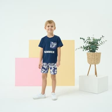 Klyatpxoen 3 4 T Toddler Baby Boy Summer Clothing Set Short Sleeve T Shirt Top Shorts 2 Pcs Beach Outfits Set Blue (3-4T) - Image 3