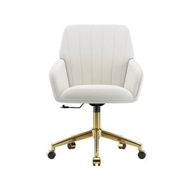YISHENG Velvet Home Office Chair with Gold Base Upholstered Tufted Modern Height Adjustable 360 Degree Swivel Desk Chair with Wheels, Vanity Chairs for Living Room, Bedroom,Study Room (Cream) - Image 1
