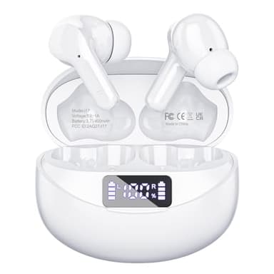 Bcaikair Wireless Earbuds, Bluetooth Headphones 5.3 HiFi Stereo, Wireless Earphones with ENC Noise Cancelling Mic, LED Digital Display in Ear Buds White - Image 1