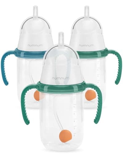 NumNum Baby Straw Cup, Weighted Straw Cup, Spill Proof Sippy Cups with Straw for 6-12 Months, Toddler Drinking Cups, Baby Essentials (3-Pack, Blue/Green)