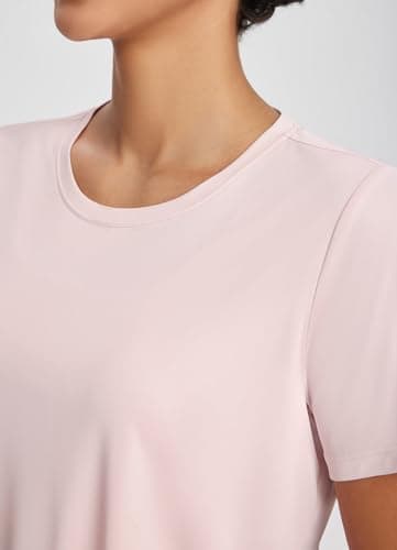 baleaf Women's Workout Tops Athletic Shirts Cropped Short Sleeve Split Back Running Gym Quick Dry Sun Protection UPF 50+ Pink M - Image 4