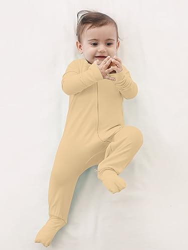 GUISBY Baby Footless Pajamas, Comfy Long Sleeve with Double Zipper Sleepers Yellow 0-3 Months - Image 4