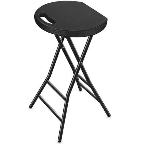 5Rcom Folding Stool, 24 inch Tall Folding Bar Stool with Safety Lock, Metal and Plastic Foldable Stool for Adults with Handle and Steel Frame Legs, 550lbs Capacity, Black - Image 1