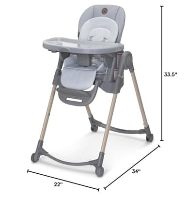 Maxi-Cosi Minla 6-in-1 High Chair for Babies & Toddlers, Portable Foldable Highchair, EcoCare Fabric, 9 Heights, 5 Reclines, 4 Tray Positions, Classic Slate - Image 3
