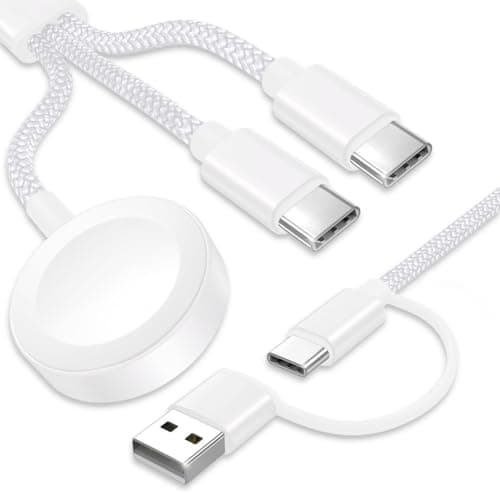 Upgraded 3 in 2 USB C Cable for Apple Watch Charger (4FT/1.2M) Travel USBC Multi Fast Charging Cord Compatible with iWatch Ultra 2/SE 2/10/9/8/7/6/5/4/3/2/1, iPhone 16/15 Pro Max Plus, iPad, AirPods - Image 1
