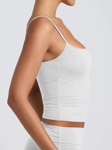 PINKMSTYLE Womens Double Lined Spaghetti Strap Tank Top Scoop Neck Sleeveless Basic Cami Shirts White Small - Image 4