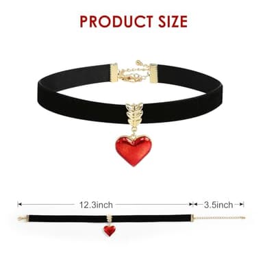 Red Heart Necklace for Women Black Velvet Choker Valentines Jewelry Halloween Costume Accessories for Queen - Image 2