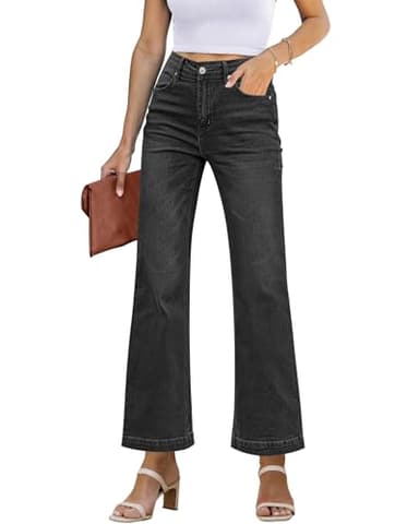 GRAPENT Black High Waisted Wide Leg Pants for Women - Petite Soft Black Size M, 8, 10 - Image 1