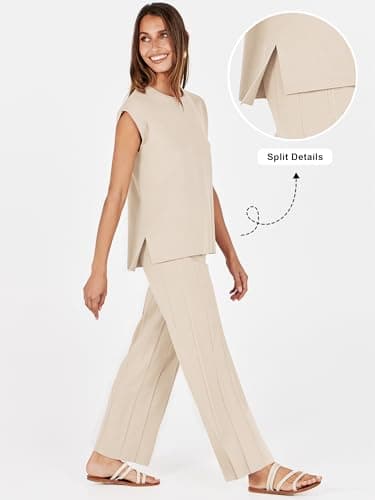 ANRABESS Women 2 Piece Lounge Sets Summer Casual Knit Sweater Vest Pant Set Beach Vacation Airport Outfits Clothes Apricot Medium - Image 4