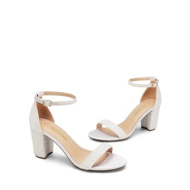 DREAM PAIRS Women's Chunk Low Heel Pump Sandals,Size 10,White-Pearl,CHUNK - Image 3