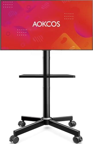 AOKCOS Rolling TV Stand - Mobile TV Stand on Wheels for 32-65 inch Flat/Curved TVs with Tilting, Height Adjustment Portable Rolling TV Cart Hold up to 88 Lbs for Livingroom, Bedroom, Office, Outdoor - Image 1
