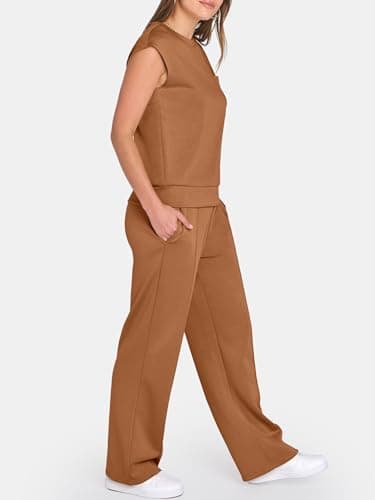 ANRABESS Two Piece Sets for Women Summer Sleeveless Sweatsuits Wide Leg Casual Lounge Set Matching Vacation Travel Outfits Medium - Image 4