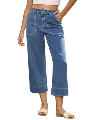 GRAPENT Womens Stretchy Western Jeans with Pockets - High Waisted Capri Pants in Reef Blue, Size 8 to 10 - Image 1