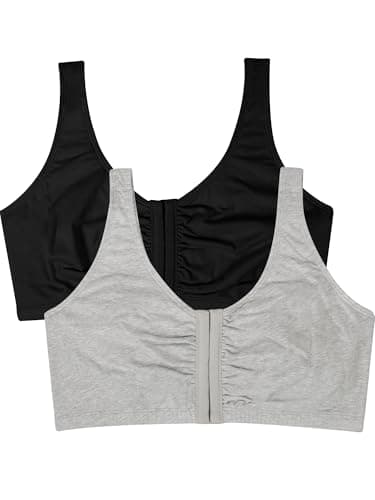 Fruit of the Loom Women's Front Close Builtup Sports Bra, Black Hue/Heather Grey 2-Pack, 44 - Image 1