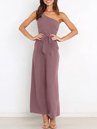 ANRABESS Women Summer Dressy Jumpsuits One Shoulder Sleeveless Casual Wide Leg Pants Romper Jumper 2025 Trendy Fall Outfits Pink X-Large - Image 4