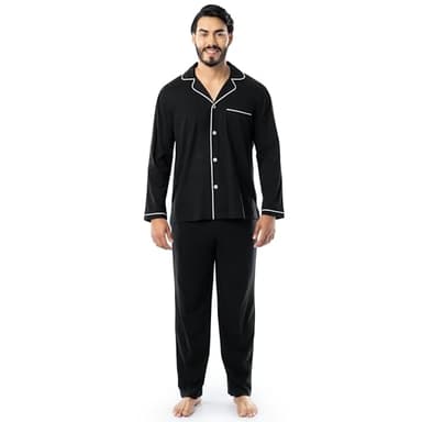 Fruit of the Loom Men's Jersey Knit Pajama Sleep Set, Black, Medium - Image 1