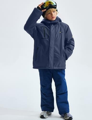 GEMYSE Boy's Waterproof Ski Snow Jacket Fleece Windproof Winter Jacket with Hood (Navy Blue,14/16) - Image 4