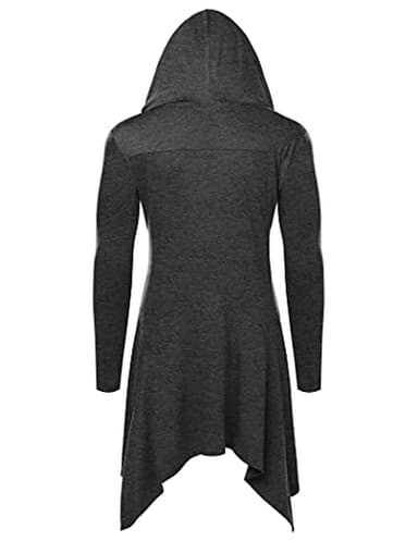 COOFANDY Men's Long Hooded Cardigan Ruffle Shawl Collar Open Front Lightweight Drape Cape Overcoat with Pockets Dark Grey - Image 3