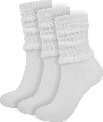 BomKinta Crew Slouch Socks Women - Retro Scrunch Short Sock - Soft Solid Ankle Socks Size 5-11 3 Pair White White White - Image 1