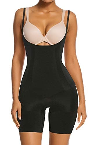 SHAPERX Shapewear for Women Tummy Control Open Bust Thigh Slimmer Body Shaper, SZ2490293-Black-S - Image 1