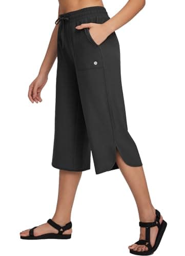 baleaf Women's Hiking Pants Capri Wide Leg Lightweight Pants Plus Size UPF50+ Quick Dry Casual Sweatpants Walking Black L - Image 1