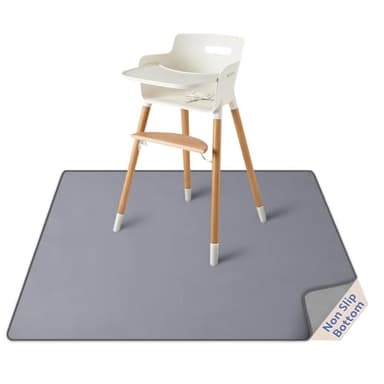 Blissful Diary Baby Splat Mat for Under High Chair, 50.4 x 50.4 Inch Wipeable Splash Mat, Waterproof and Washable, Anti-Slip Floor Protector, Gray - Image 1