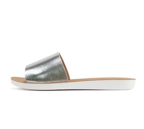 Soda Shoes Efron-S Women Flip Flops Basic Plain Slippers Slip On Sandals Slides Casual Peep Toe Beach (Silver Metallic, us_footwear_size_system, adult, women, numeric, wide, 6) - Image 1