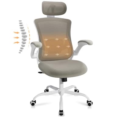 Ergonomic Office Chair with Adjustable Lumbar Support & Headrest, High Back Mesh Desk Chair with Flip-Up Armrests, Breathable & Comfortable Computer Chair for Home, Office & Study –Khaki - Image 10