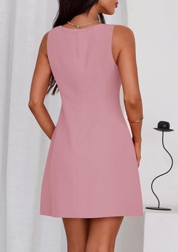 PRETTYGARDEN Womens Formal Short Dresses 2025 Summer Sleeveless Boat Neck A Line Elegant Mini Cocktail Party Dress (Pink,X-Small) - Image 2