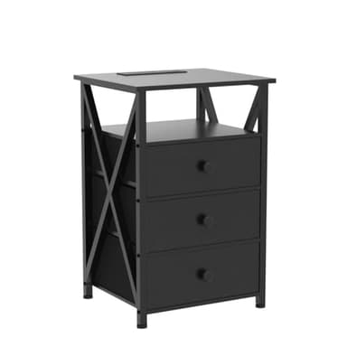 AMHANCIBLE Night Stand Set 2, LED Nightstand with Charging Station, End Side Tables with USB Port & Outlet, Bedside Table with Fabric Drawers for Bedroom Living Room, Black, HET053LBK - Image 6