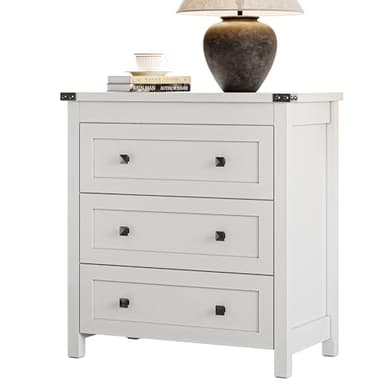Dresser for Bedroom with 3 Drawers, Small Chests of Drawers, 27.55" Wide Farmhouse Wood Nightstand Bedside Cabinet End Table, Modern Closet Storage Organizer for Living Room, Entryway, Hallway, White - Image 7