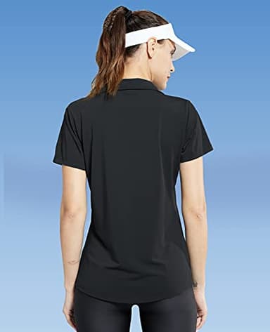 MIER Women's Golf Polo Shirts Collared V Neck Short Sleeve Tennis Shirt, Dry Fit, Moisture Wicking, Black, L - Image 5