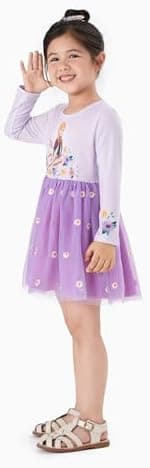 Disney Frozen Elsa Princess Cinderella Ariel Jasmine Rapunzel Baby/Toddler Dress, Ruffle Long-Sleeve Mesh Overlay Tulle Dress - Image 3