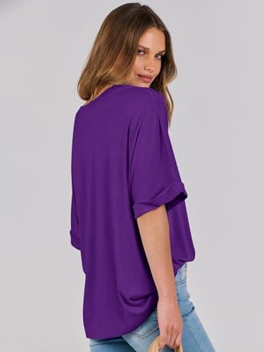 ANRABESS Womens Tops Oversized T Shirts Short Sleeve Crewneck Summer Casual Loose Basic Tee Shirt 2025 Trendy Fashion Clothes Dark Purple X-Large - Image 3