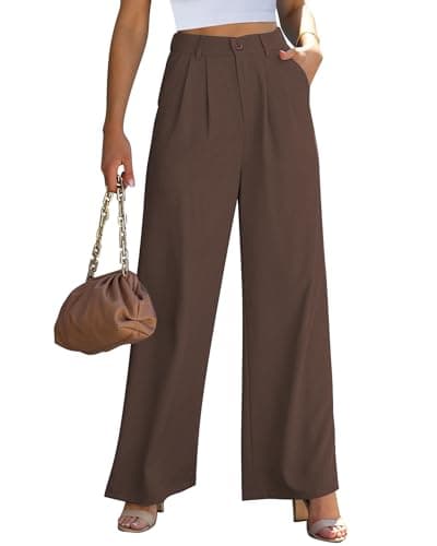 GRAPENT Flowy Pants High Waisted Wide Leg Trousers Womens Slacks Elastic Waist With Pockets Wide Leg Pants Brown Pants Old Money Aesthetic Clothing Women Color Chocolate Brown Size Small Size 4 Size 6 - Image 1