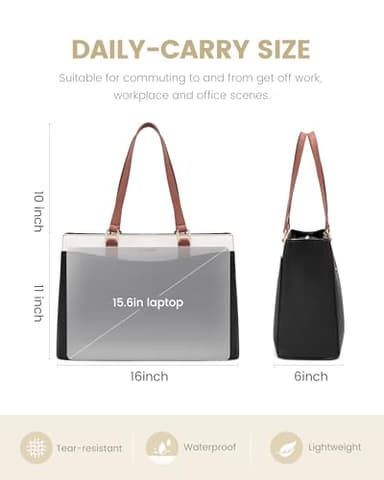 LOVEVOOK Laptop Tote Bag for Women, Work Bags Teacher Tote Bag, Waterproof Leather Computer Bag, Business Laptop Purse Office Handbag Professional Briefcase, Black-Beige-Brown, 15.6 Inch - Image 8