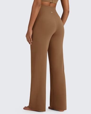 G4Free Wide Leg Pants Woman Yoga Pants with Pockets Loose Casual Stretch Sweatpants (Dark Coffee,L,33") - Image 2