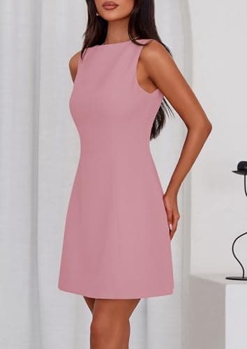 PRETTYGARDEN Womens Formal Short Dresses 2025 Summer Sleeveless Boat Neck A Line Elegant Mini Cocktail Party Dress (Pink,X-Small) - Image 3