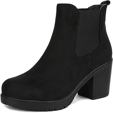 DREAM PAIRS Women's High Chunky Heel Chelsea Ankle Boots Slip On Elastic Fall Heeled Booties Shoes,Size 7.5,Black,FRE - Image 1