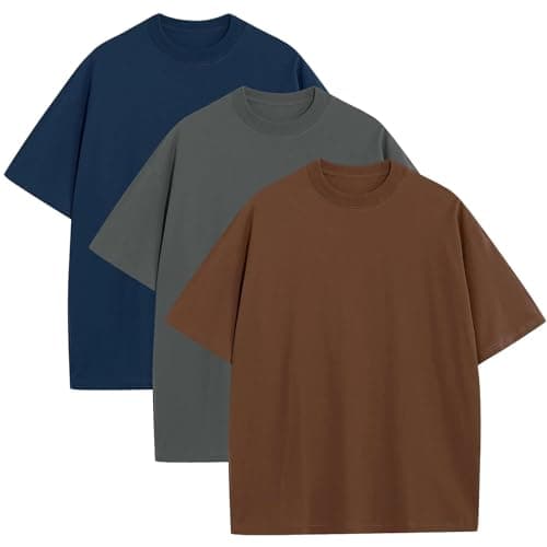 3 Pack Mens Oversized T-Shirts Fashion Loose Fit Crewneck Tshirt Streetwear Heavyweight Short Sleeve Tee Shirt Gym Workout Tops (BLGYBK,S) - Image 1