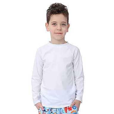 ESTAMICO Baby/Toddler Boys Rash Guard Shirts Long Sleeve Quick Dry Swim Shirt UPF 50+ Rashguard, White 12-18 Months - Image 3